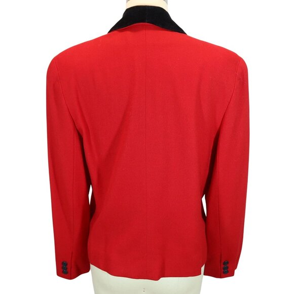 Vintage 80s Velvet Trim 100% Wool Blazer Jacket Size 8P Red Evan Picone Holiday - Picture 3 of 11